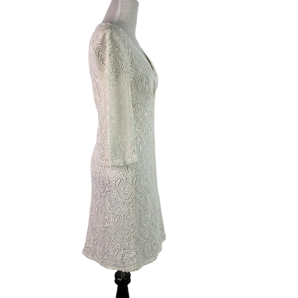 TRINA TURK Womens Size 2 White 3/4 Bell Sleeve V-Neck Crochet Knit Lined  Formal - Picture 4 of 11
